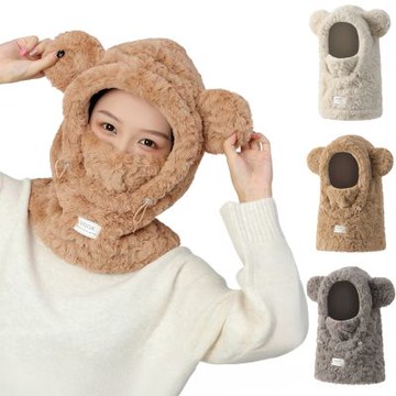 保暖禦寒必備!! 多功能萌系小熊毛絨頭套 UQQK 帽子 口罩 耳罩 面罩 頭帶 脖圍 防風防寒 慢跑 騎自行車 登山 滑雪 戶外 居家 柔軟親膚百搭 秋冬保暖頭套