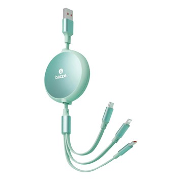 biaze 畢亞茲 伸縮三合一快充傳輸線 USB to Type-C/Lightning/Micro 1.2m  薄荷綠  1條