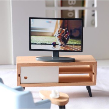 Dollhouse娃娃屋迷你客廳液晶電視ins木質電視柜OB11家具微縮模型