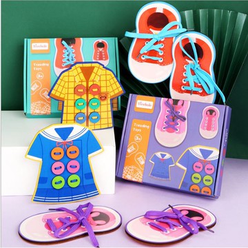 現貨〔兒童玩具H7P】鈕扣穿繩板 穿線板 ♥ 蒙特梭利教具 穿繩縫釦子遊戲 兒童早教 穿線益智玩具 手眼協調遊戲