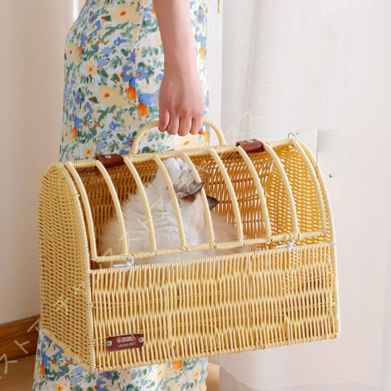 猫ハウス 通年利用 ドーム型 ラタン ペットベッド 藤編み 天然素材