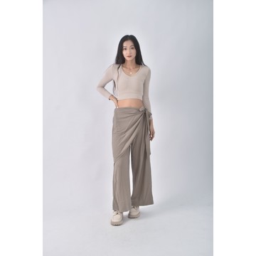 (XL) zara高腰質感鬆緊腰綠色長褲二手衣