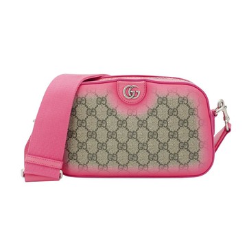 Gucci 展示品 Ophidia GG Supreme 帆布漸層斜背相機包(752591-桃紅棕)