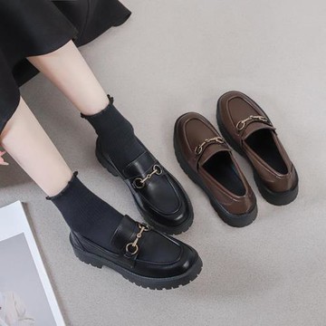 真皮厚底樂福鞋女單鞋小皮鞋JK鞋2025新款英倫復古金屬扣學生軟底