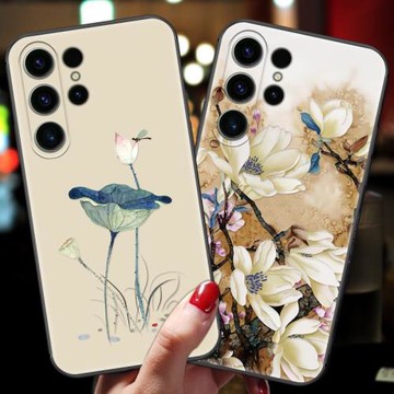 適用于三星s23ultra手機殼復古風s23+硅膠軟殼女新款全包防摔保護套十超薄磨砂浮雕梅花帶掛繩指環扣支架外殼