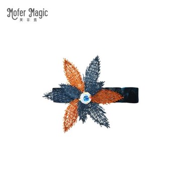MoferMagic經典手工刺繡樹葉邊夾女少女碎發夾可愛劉海夾小夾子