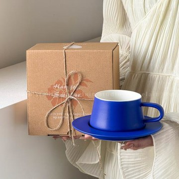 北歐ins風克萊因藍高級咖啡杯碟精致禮盒裝陶瓷杯開業活動伴手禮
