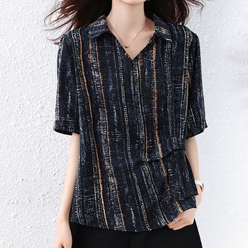 麗質達人 - 3137翻領印花上衣-LY