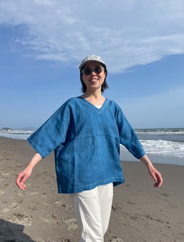 日本製 藍染 法國亞麻 短袖襯衫 刺繡 Linen Shirts JAPANBLUE 藍染