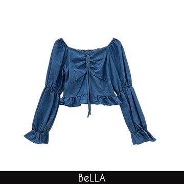 【買2送1】BeLLA  公主袖泡泡上衣 牛仔藍
