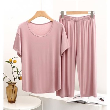 冰絲涼感睡衣女新款莫代爾夏款七分褲短袖中年媽媽薄款家居服套裝