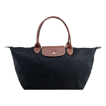 LONGCHAMP LE PLIAGE系列再生尼龍寬版摺疊肩背/手提水餃包(大/黑)