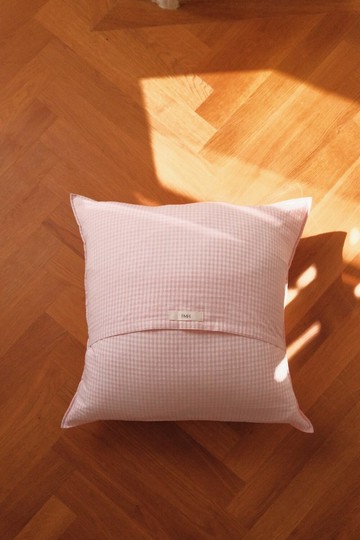 純棉靠墊套_粉紅格紋