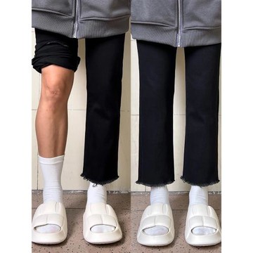 黑色直筒法棍牛仔褲女2025新款大碼胖mm顯瘦小個子高腰九分煙管褲