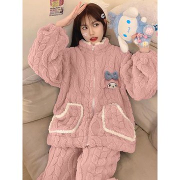 秋冬款睡衣女珊瑚絨2023新款卡通加絨加厚拉鏈冬季天法蘭絨家居服