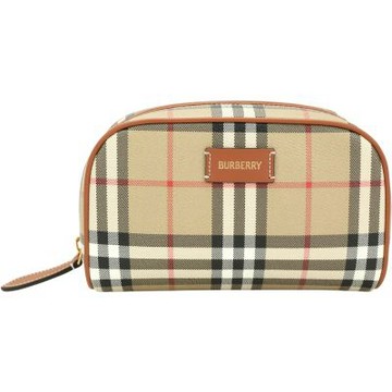 BURBERRY 巴寶莉 小型 Vintage 格紋塗層帆布化妝包(典藏米)