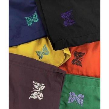 Needles蝴蝶刺繡短褲男女情侶百搭休閑褲夏季海邊度假寬松沙灘褲