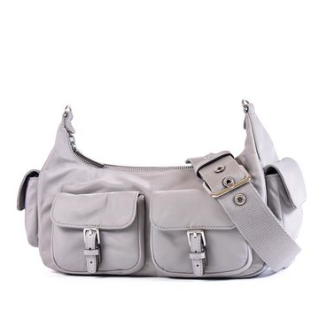 TORY BURCH 高密度尼龍前置物袋拉鍊肩背/斜背二用包-海灣灰