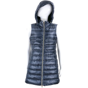 HERNO 絎縫尼龍深藍色可拆連帽長版羽絨背心