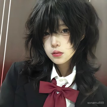 髮飾館🥇鯔魚頭假毛男女通用短捲髮日係狼尾日常空氣劉海微捲中性風全頭套自然 逼真 造型裝扮 修飾臉型 新款 增加髮量