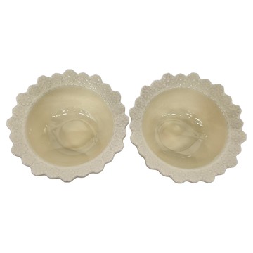 Homely Zakka 法式浪漫花邊浮雕陶瓷餐具 圓形飯碗  奶油色  1組