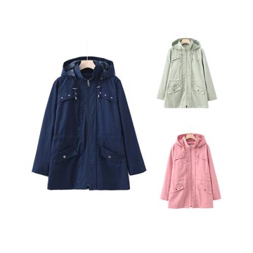 pp女士美碼 N 風衣外套 立領 連帽 腰部可調節抽繩 有里襯 秋季