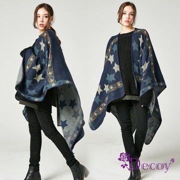 【Decoy】藍夜星辰＊雙色加大保暖斗篷式披肩/藍