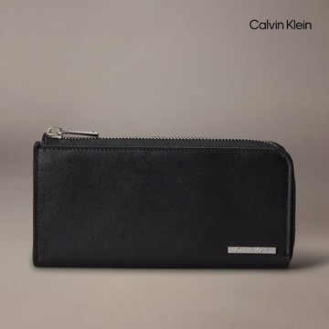 【Calvin Klein】 CK CK 飾牌長版皮夾_黑色