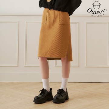 OUWEY歐薇 棉質口袋造型及膝裙(卡其；S-L)