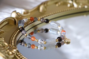 長石手鍊原礦設計 /  橡木 - 橙月光-茶水晶-拉長石-灰瑪瑙