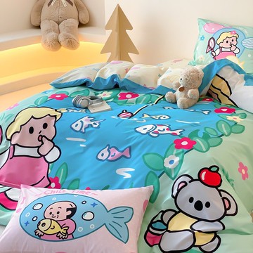 富山商店 x 氧氣實驗室 伯伯釣魚可愛插畫全棉床上四件套