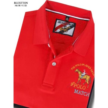 大紅色長袖T恤男裝翻領體恤刺繡POLO衫純棉本命年上衣服秋季休閑