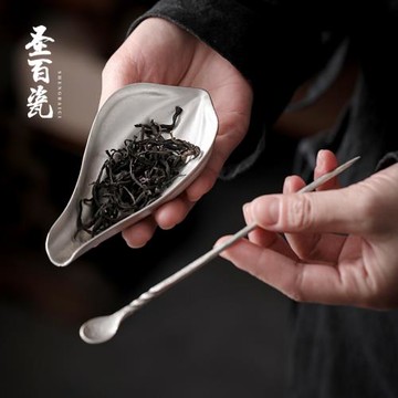 日式禪意手工錫制茶則蓮花賞茶荷醒茶匙家用功夫茶具茶道零配件