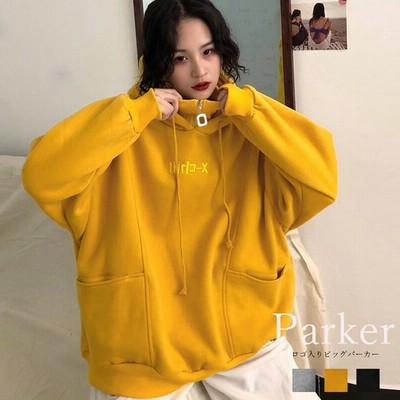 フード付きパーカー トレーナー レディース オーバーサイズ トップス 裏起毛 ロゴ ロング丈 カジュアル 通販 Lineポイント最大get Lineショッピング