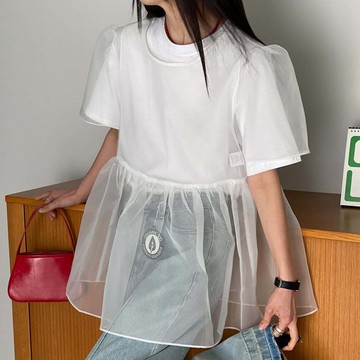 不撞款網紗疊穿罩衫襯衫