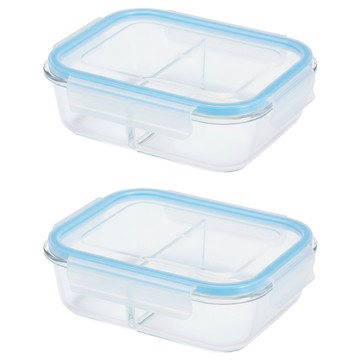 小麥購物 玻璃保鮮盒 C110 方分隔  2 個容器 + 2 個蓋子  2個