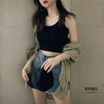 春季韓版修身顯瘦外穿露臍短款內搭打底小小可愛背心女學生【聚物優品】