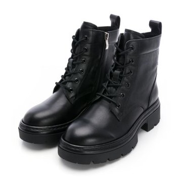 viina個性百搭真皮厚底馬汀短靴－黑