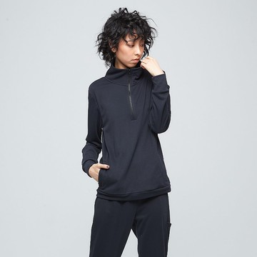 不可退換 /高領半開襟上衣(中性)-煤黑