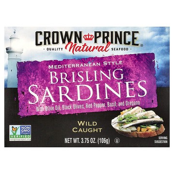 Crown Prince Natural, 布裡斯林沙丁魚，地中海風味，3.75 盎司（106 克）