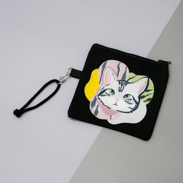 貓咪插畫帆布小袋黑色-美國短毛貓