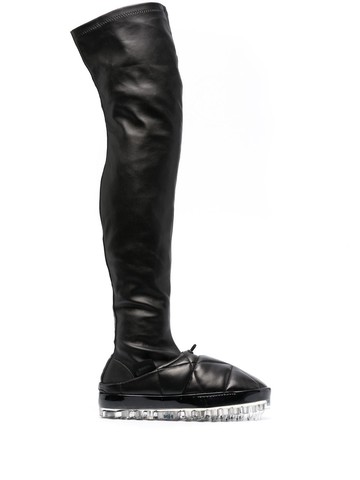 RBRSL RUBBER SOUL - Bold quilted over-the-knee leather boots - women - Rubber/Fabric/Calf Leather/Calf Leather - 40 - Black