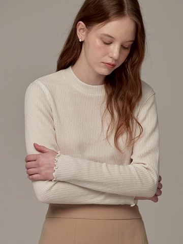 Ribbed Shirred Half Neck T-shirt