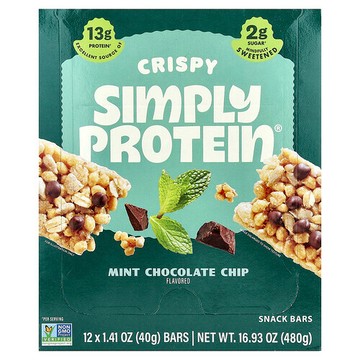 Simply Protein, 酥脆零食棒，薄荷巧克力碎，12 根，每根 1.41 盎司（40 克）
