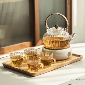 水果花茶壺套裝耐熱玻璃蠟燭加熱底座燭臺下午茶具輕奢美容院茶具