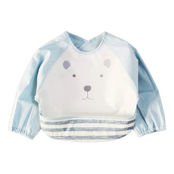 千趣會多功能防水衣長袖圍兜 - 棉/防水面：EVA塑膠加工 適合12-36個月寶寶  可愛熊臉 淺藍色 + 灰色  1件