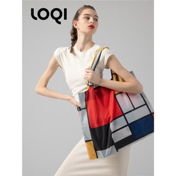 德國LOQI環保購物袋收納折疊便攜單肩時尚斜跨包女包ins蒙德里安
