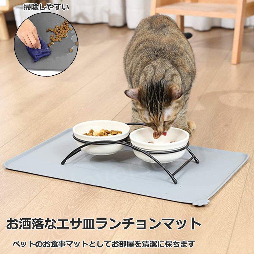 ペット用ランチョンマット エサ皿マット 犬用 猫用 シリコン お食事マット フードマット 柔らかい 防水 四角形 滑りにくい ペット用品 餌皿マット  ※アウトレット品 - 食器、餌やり、水やり用品