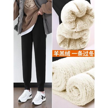 加絨運動褲女秋冬羊羔絨褲子2022新款寬松高腰休閑小個子束腳衛褲