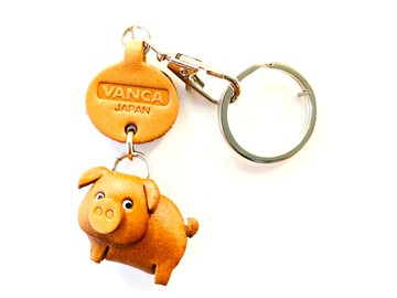 豬 動物 迷你 皮革鑰匙圈 手作 日本製造 立體造型 VANCA